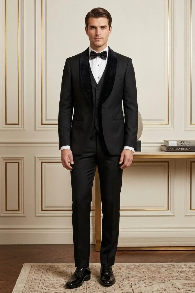 Men's Black Three Piece Suit (Front)