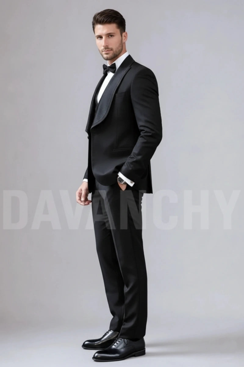 Men black three piece formal suit-Side