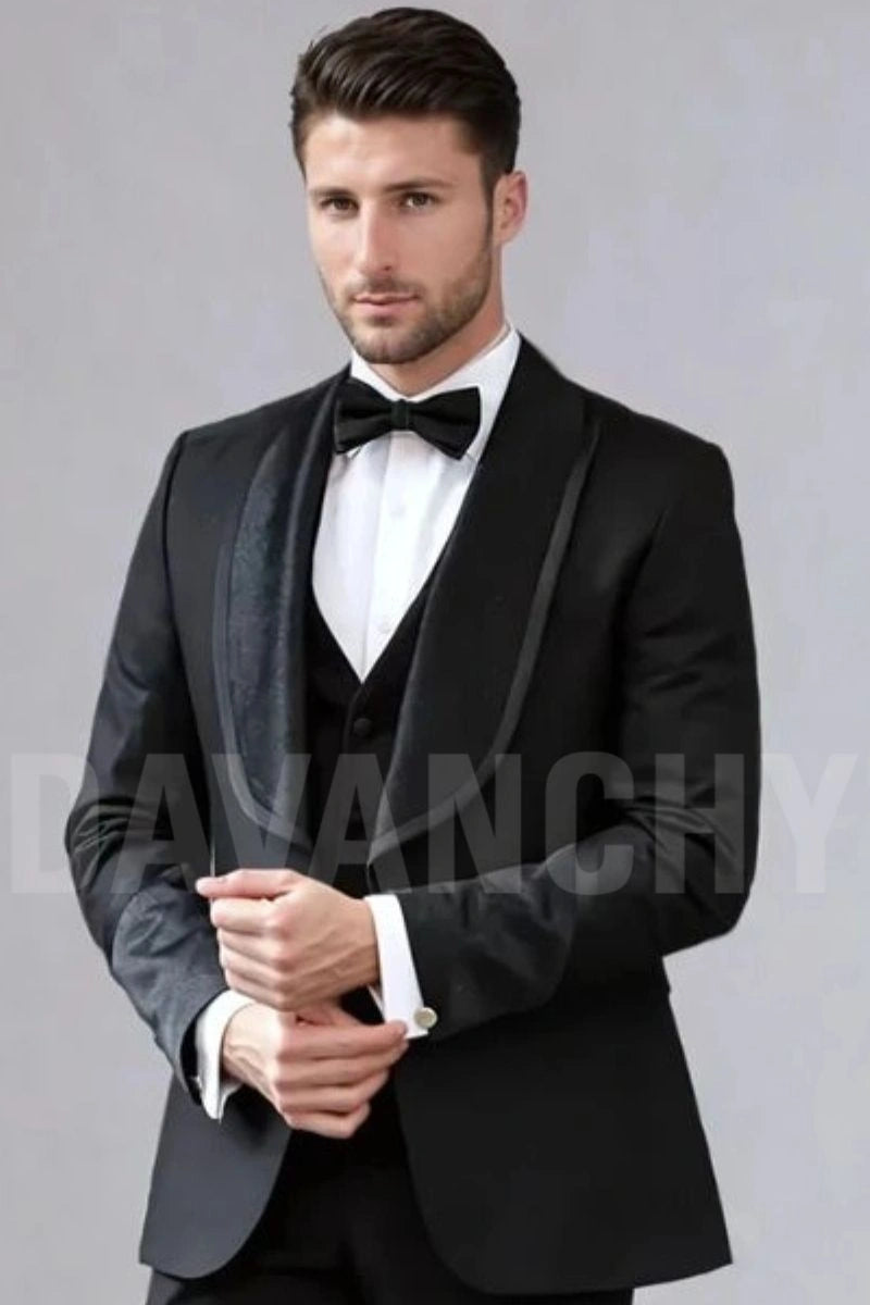 Stylish black three piece suit-Front