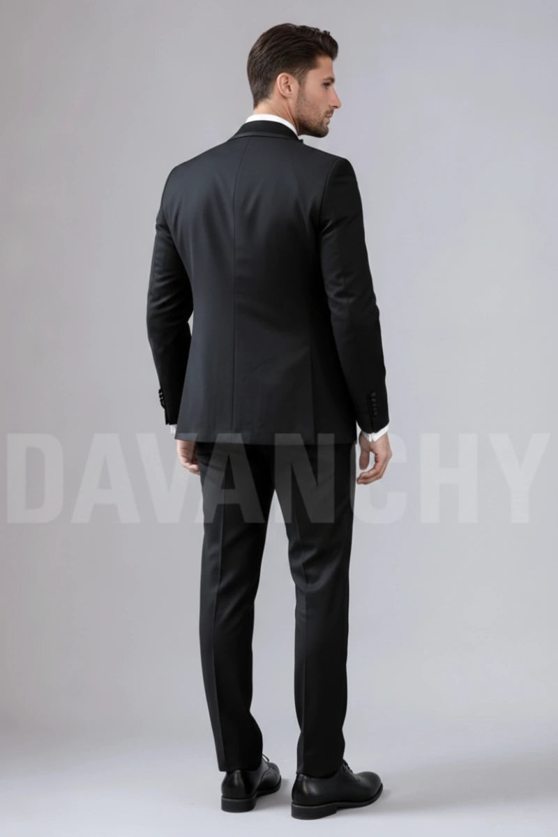Men black three piece formal suit-Back