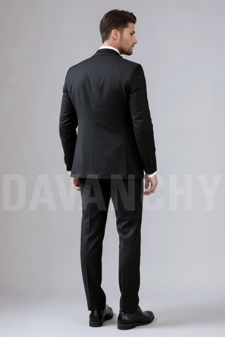 Men black three piece formal suit-Back