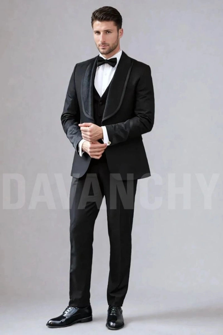 Men’s black three-piece tuxedo-Front