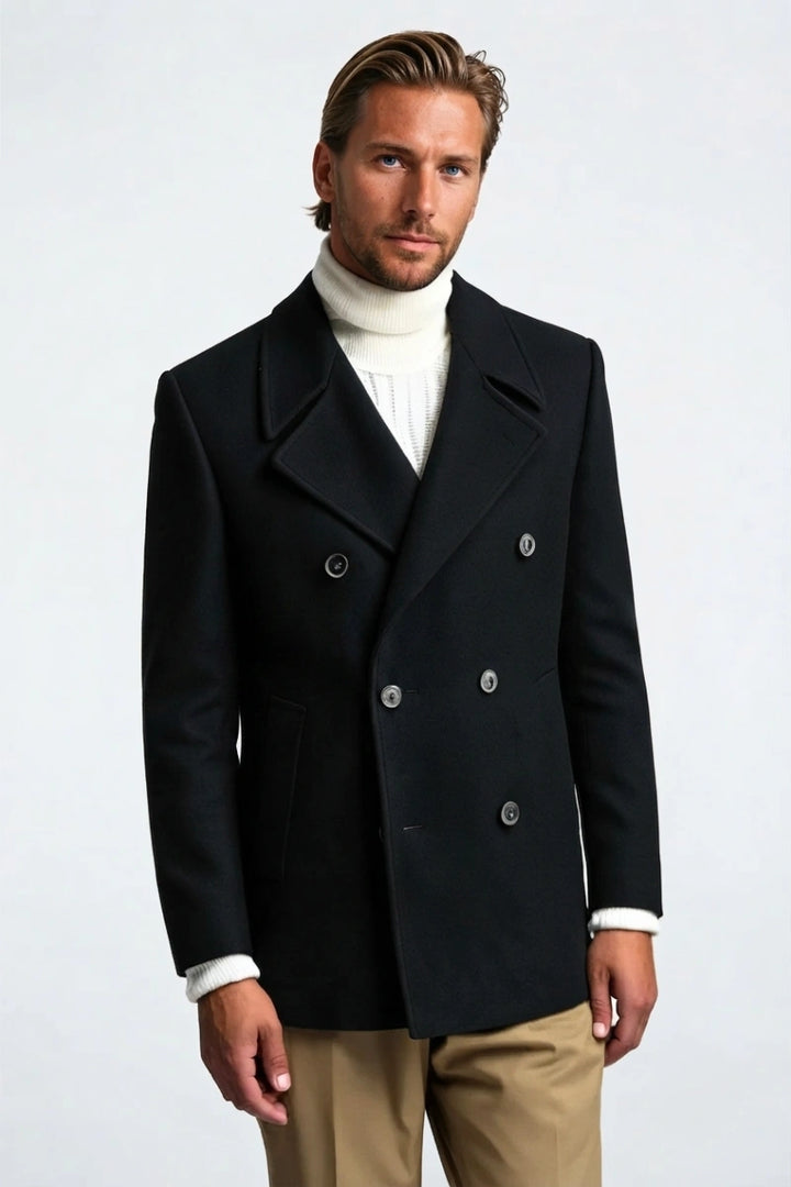 Men double breasted tweed coat-Front
