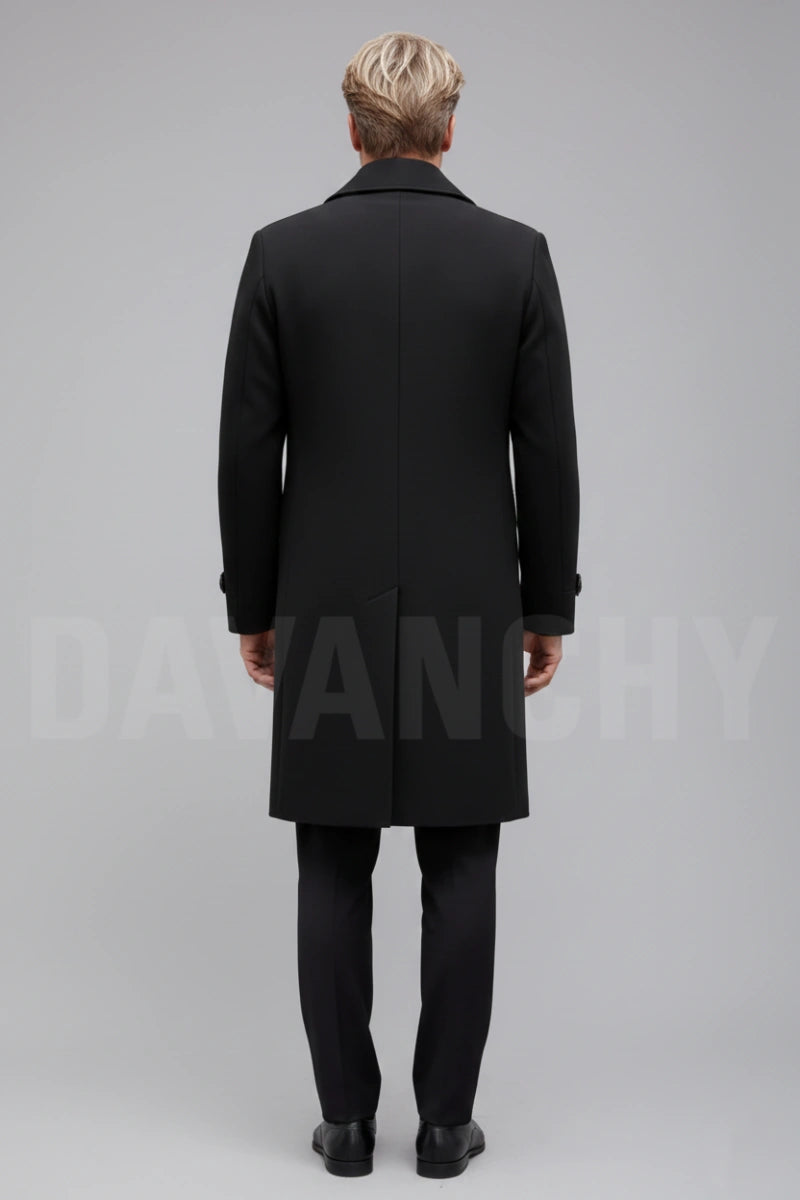 Men Double Breasted Tweed Long Coat for Men-Back