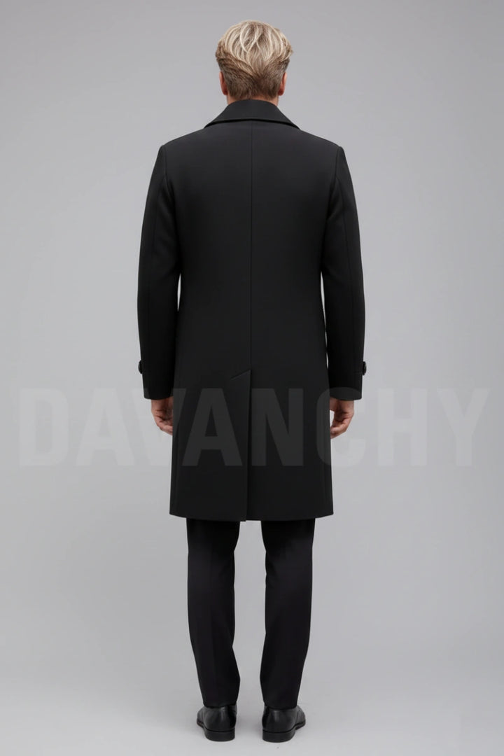 Men Double Breasted Tweed Long Coat for Men-Back