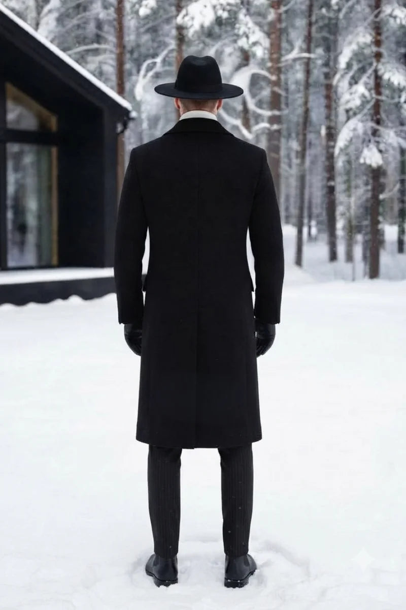 Winter Wear Black Wool Coat For Men