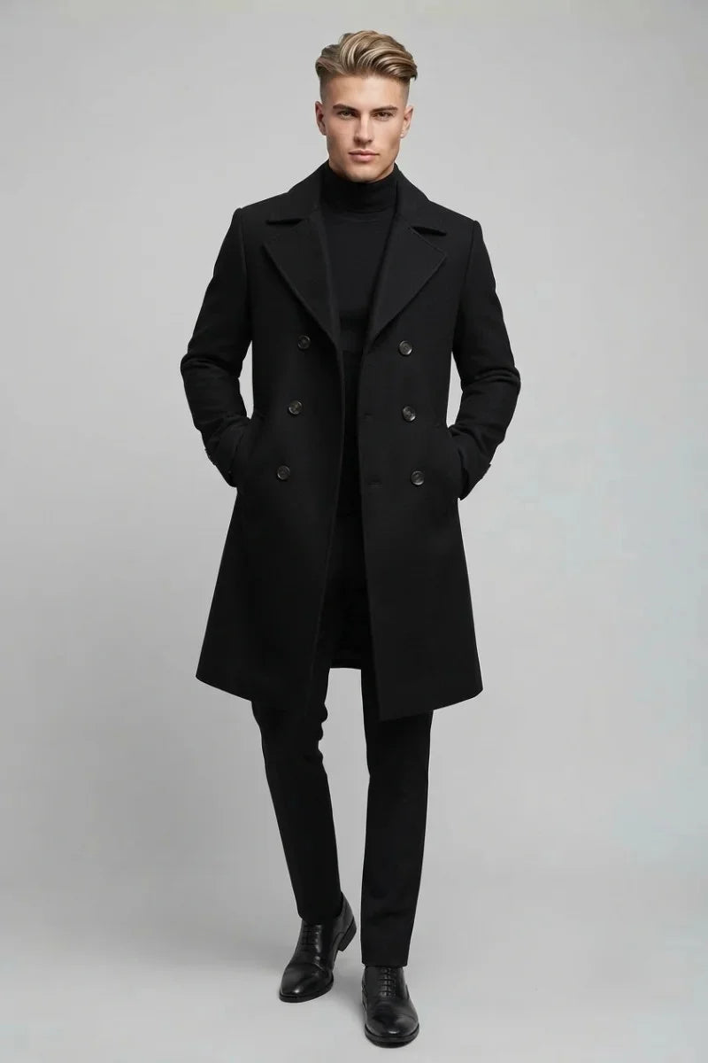 Men Black Tweed Winter Wear Overcoat