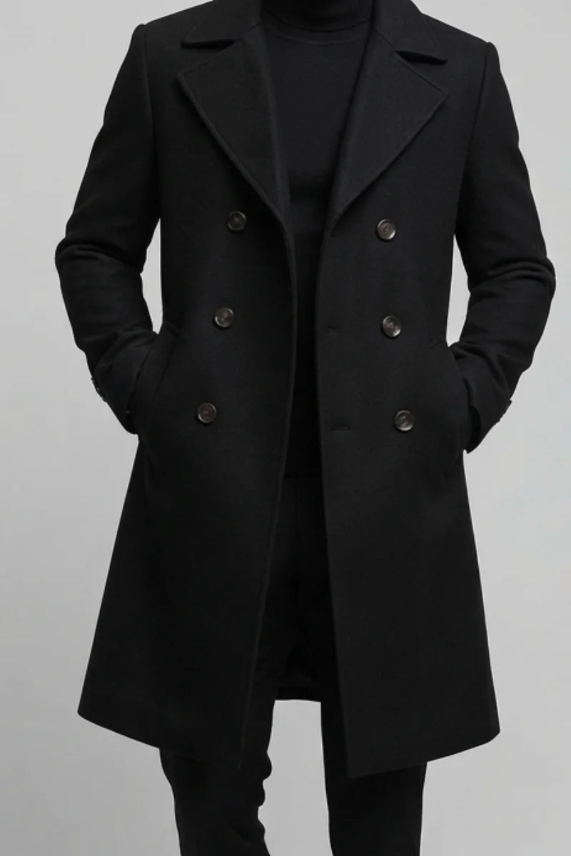 Men Double Breasted Tweed Long Coat for Men