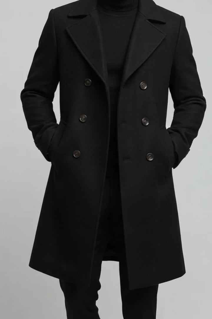 Men Double Breasted Tweed Long Coat for Men