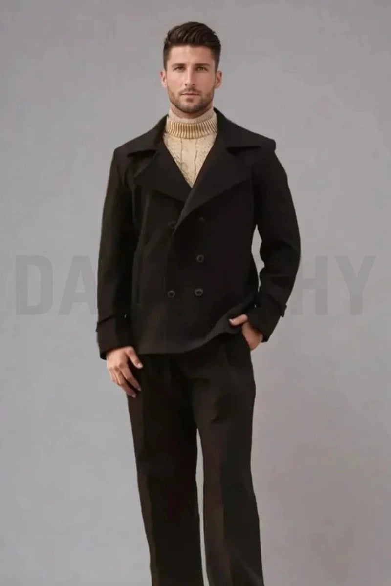 Men double breasted classic wool coat-Front