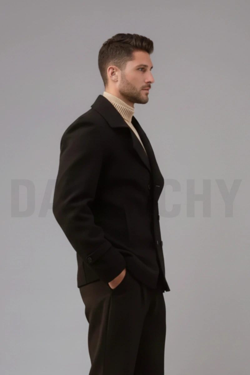 Men Tweed Designer Pea Coat for Wear-Side