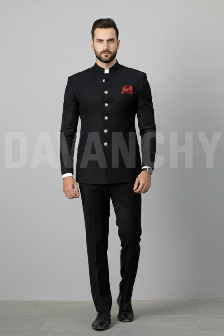 Men Jodhpuri Black Two Piece Formal Suits-Front