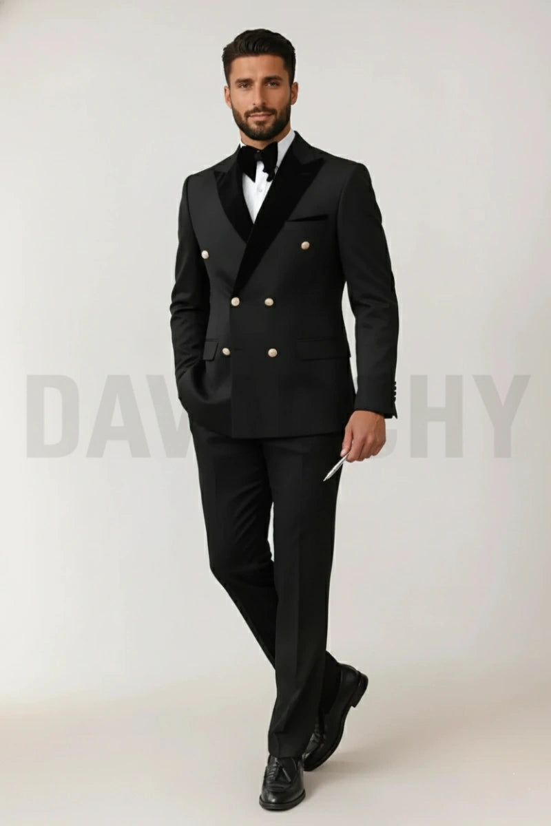 Men black tuxedo two piece suit-Front