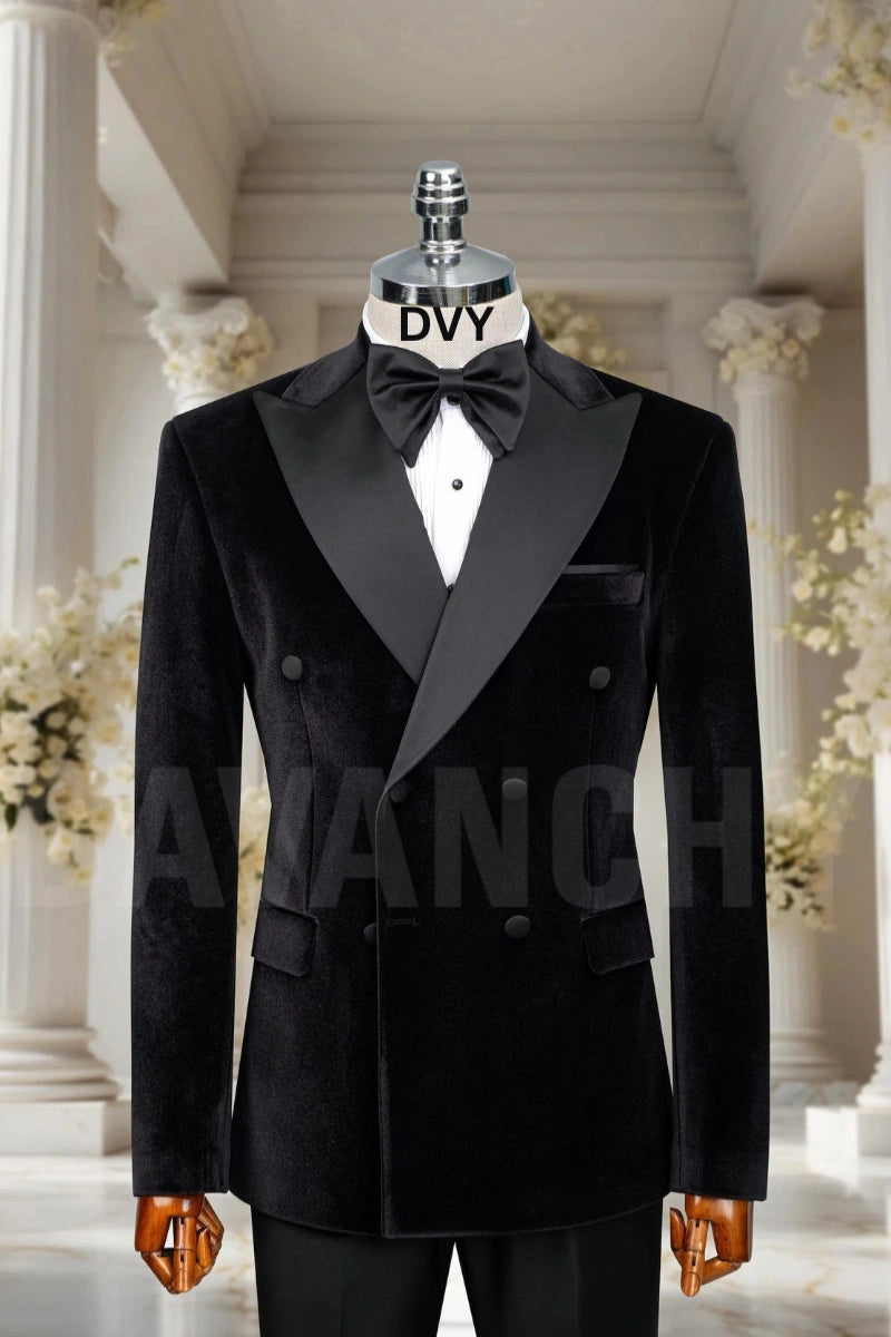 Black Tuxedo Velvet Blazer-Front