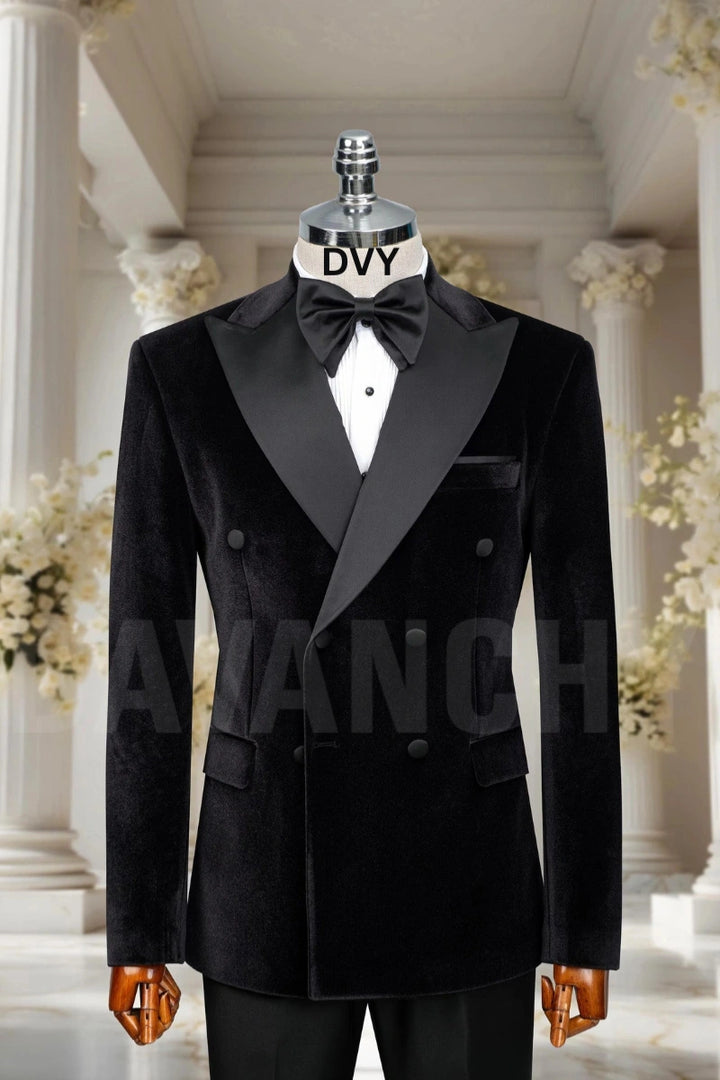 Black Tuxedo Velvet Blazer-Front
