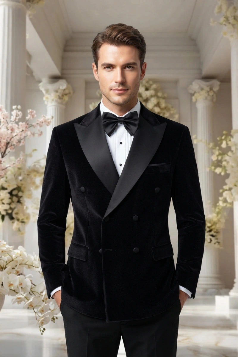 Men Black Tuxedo Velvet Blazer-Front