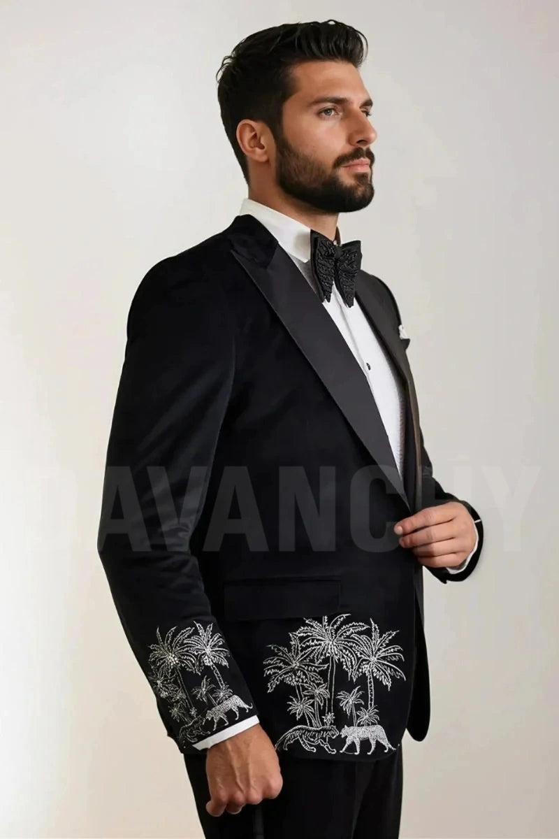 Luxury black wedding suit-Size