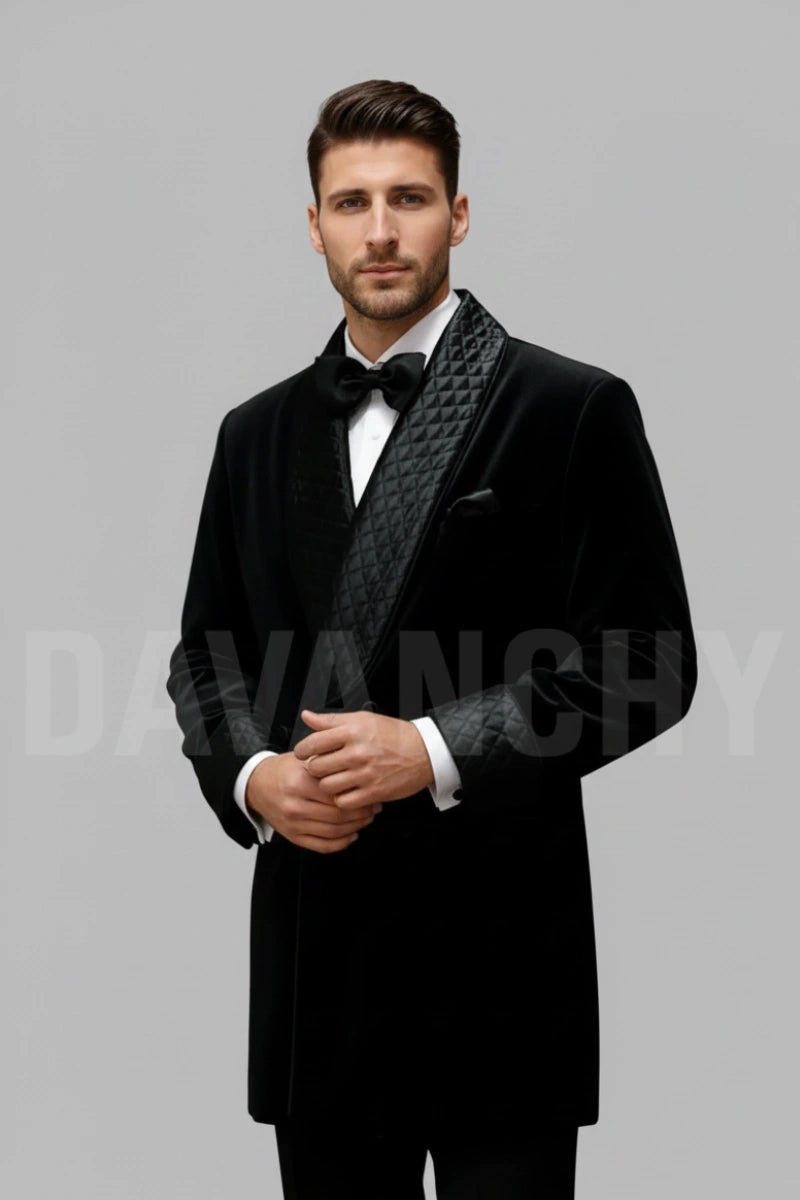 Men black stylish smoking jacket-Front