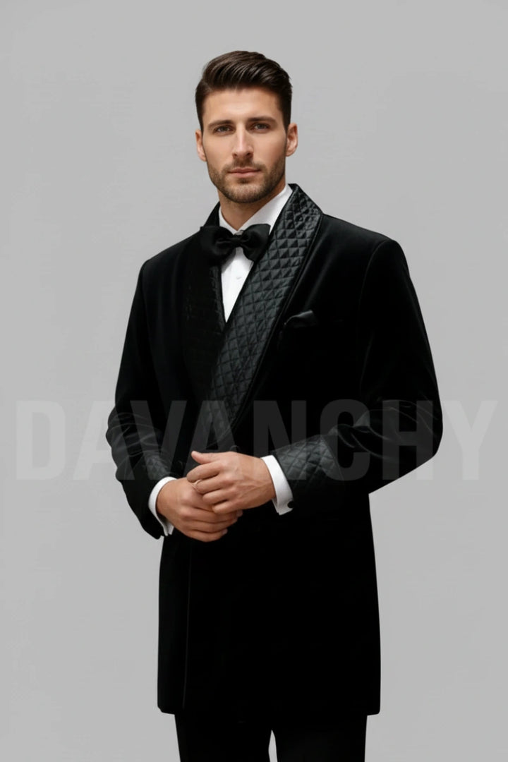 Men black stylish smoking jacket-Front