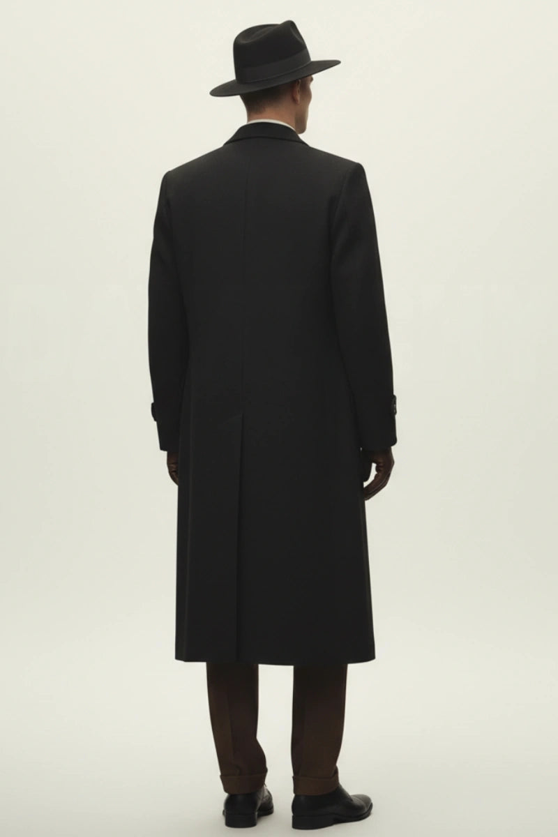 Men black tweed winter wear premium overcoat-Back