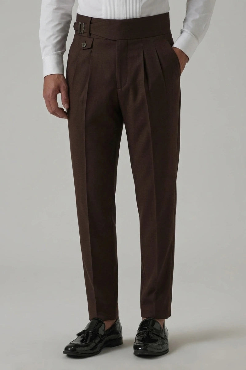 Men Premium Brown High Waist Gurkha Pant-Front