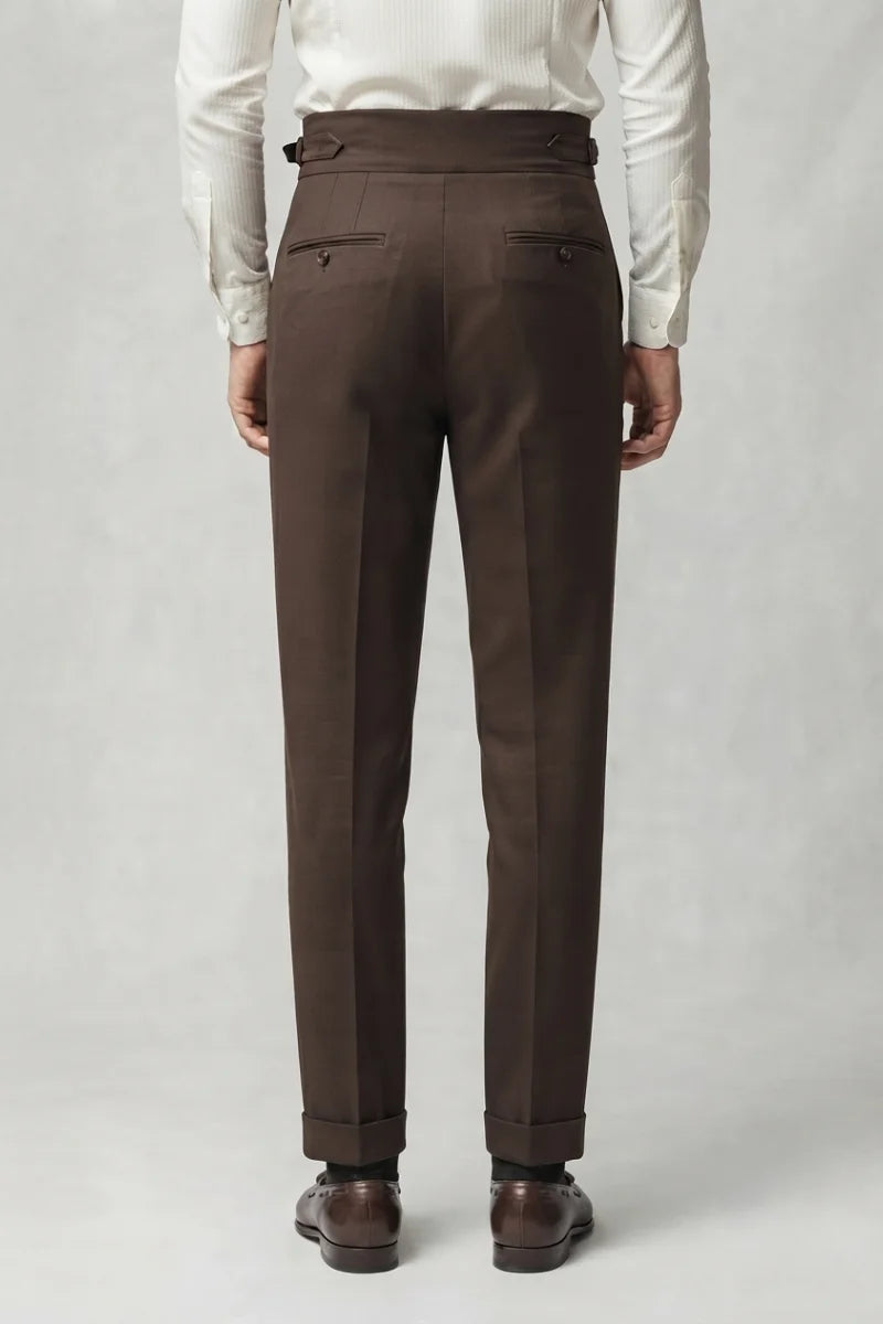 Coffee Brown Pleated Gurkha Pants Back