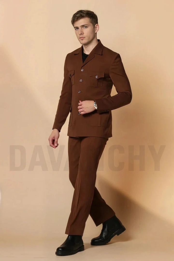 Men Brown Safari Suit Stylish Two Piece Designer Suit Perfect For Cocktail Parties Prom Parties & Events