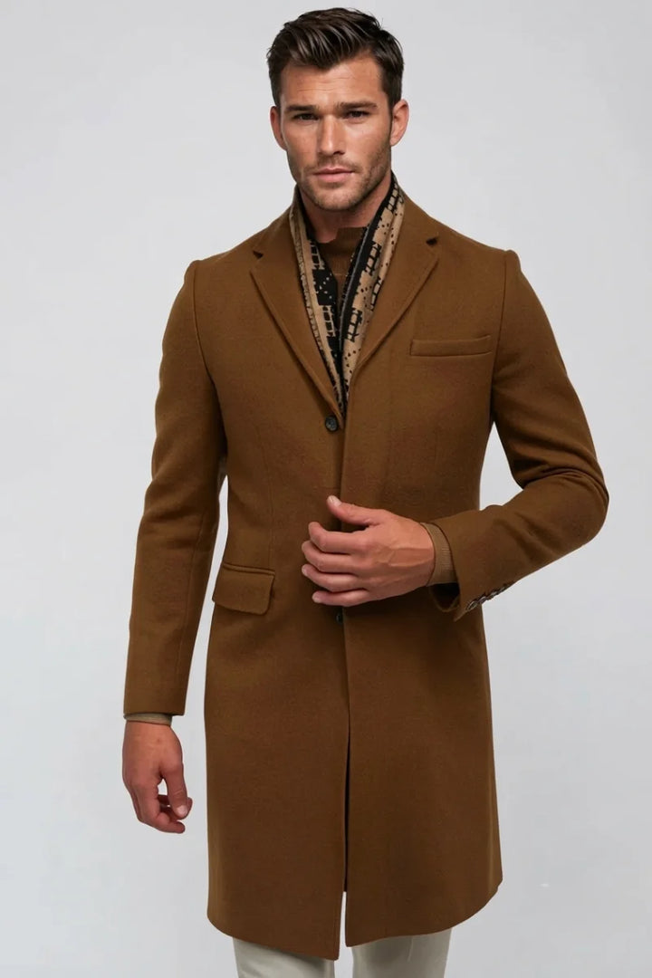 Men brown wool coat-front