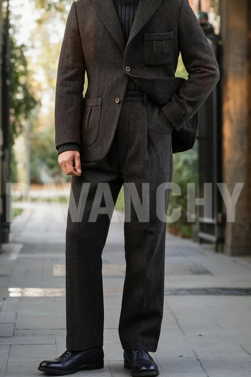 Men Brown Tweed Formal Pant-Front