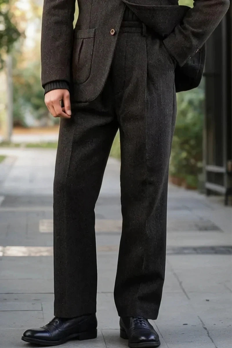 Men Dark Brown Tweed Formal Pant-Front