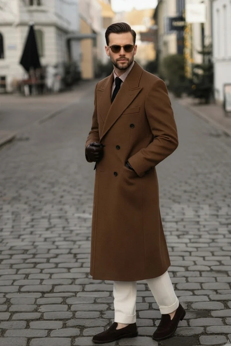 Stylish double-breasted brown coat-Side