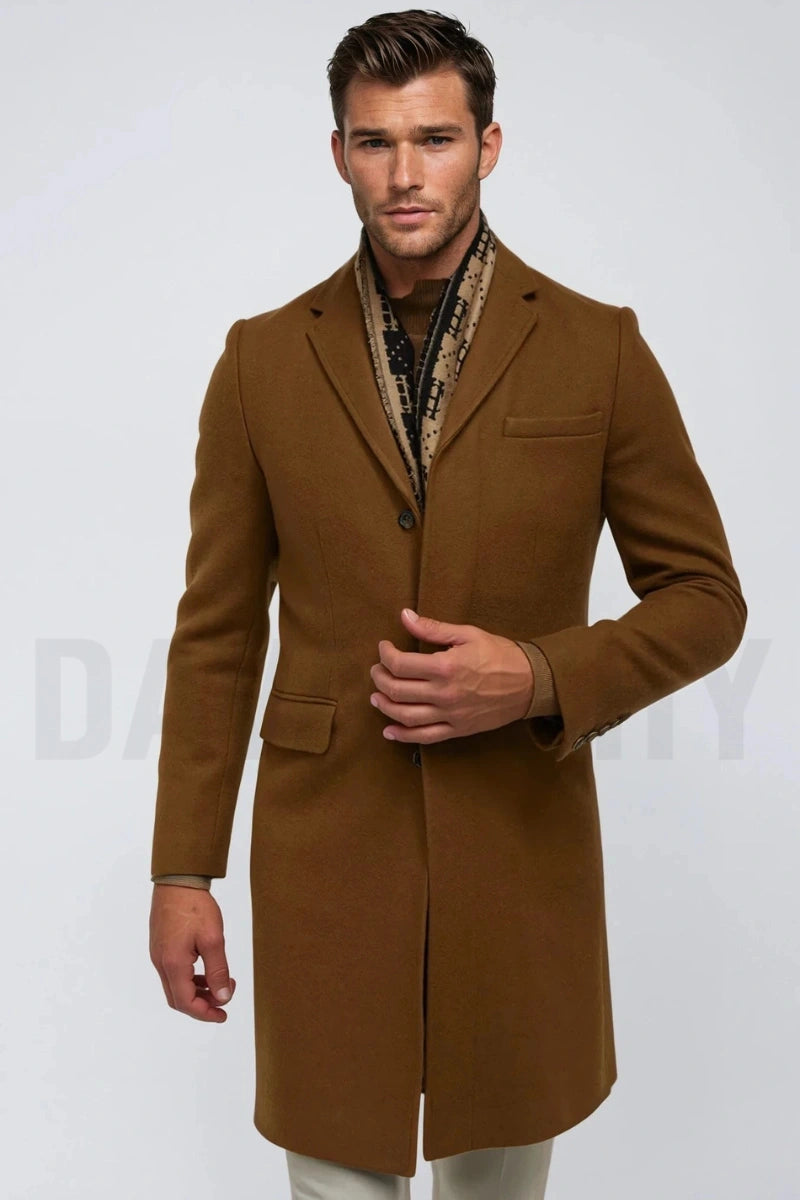 Men brown wool coat-front