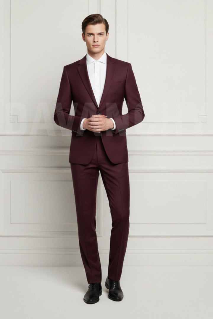 Men Burgundy two piece suit-Front