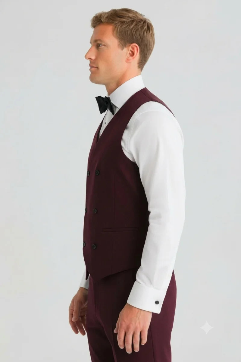 Groom wear burgundy tuxedo waistcoat-Side