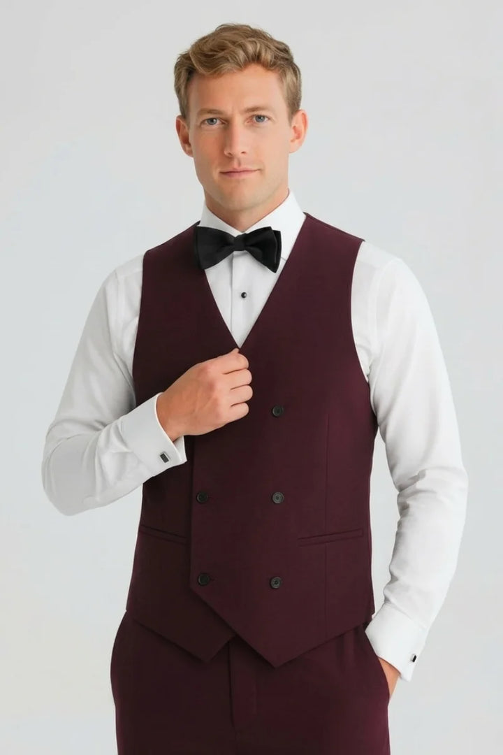 Burgundy waistcoat for men-Front