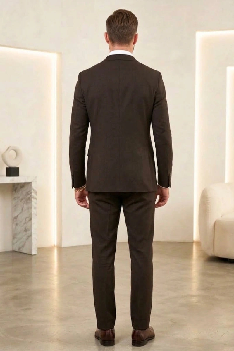 Coffee Brown Business Tailored Formal Suit for Men -Back