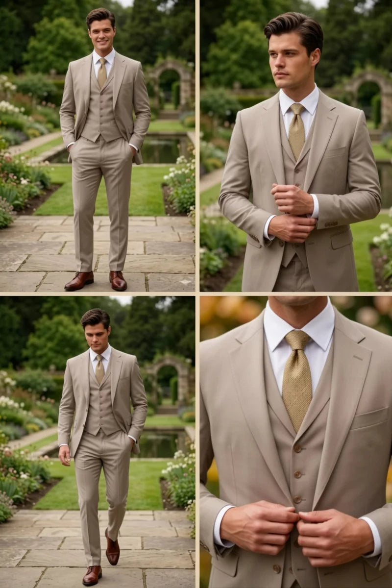 Cream Groomsmen Wedding Wear Outfit-Collage