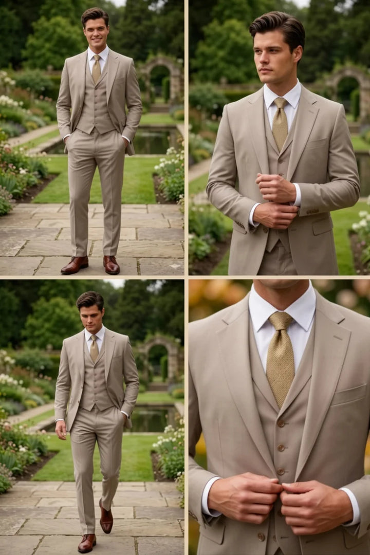 Cream Groomsmen Wedding Wear Outfit-Collage
