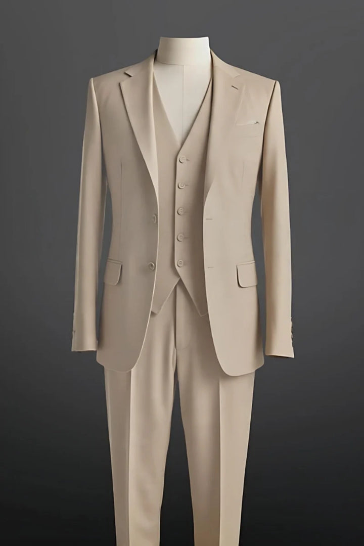 Men’s Cream Bespoke Three-Piece Suit- Full Front