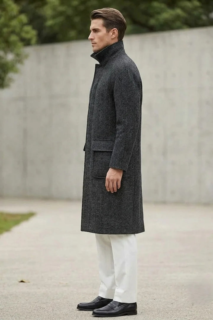 Men classic tweed winter outerwear overcoat