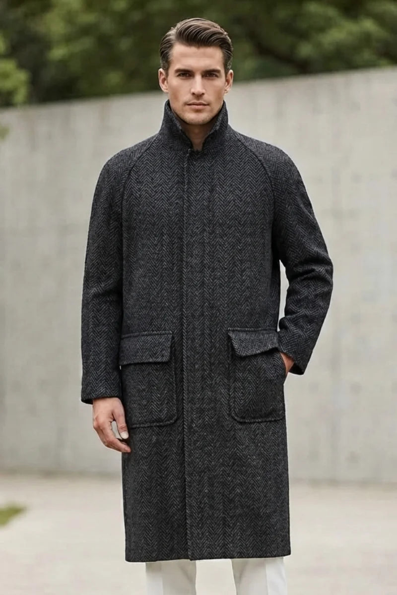 Men Herringbone tweed overcoat-Front