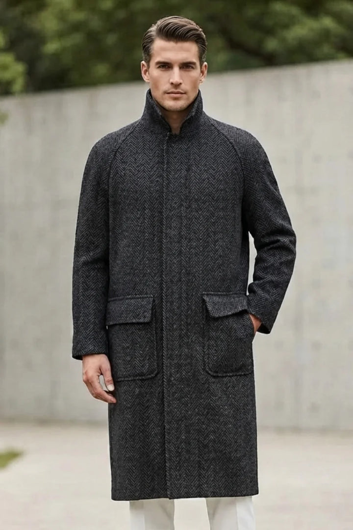 Men Herringbone tweed overcoat-Front