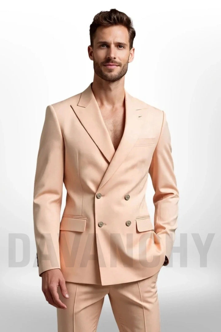 Men Double Breasted Classic Two Piece Suit-Front