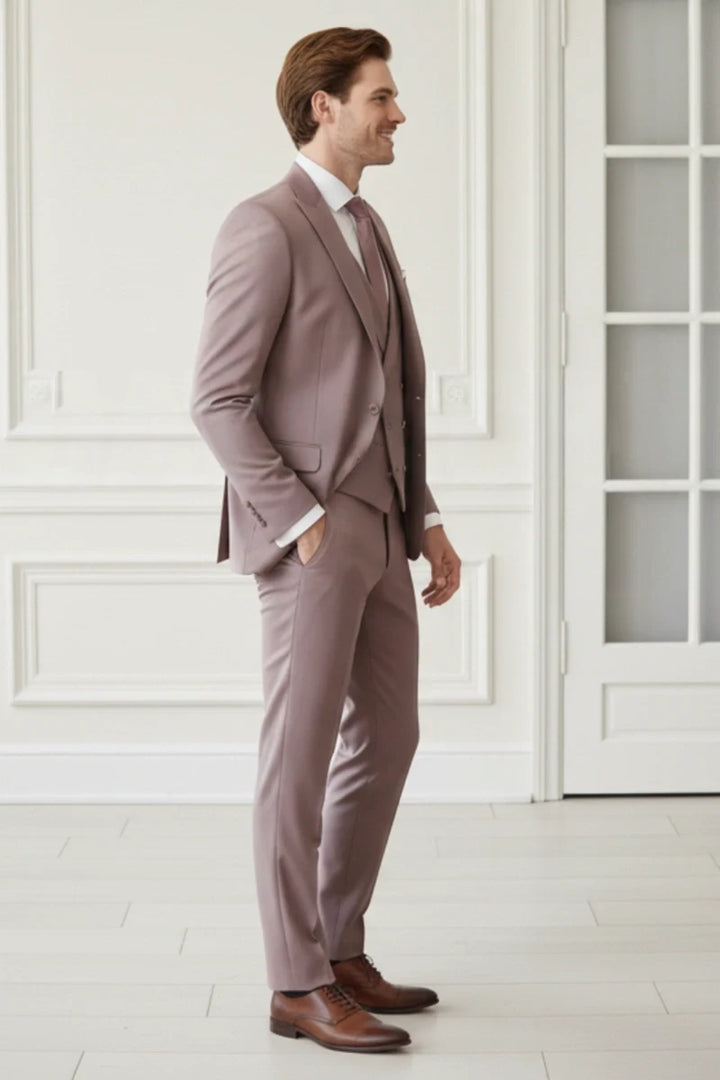 Rose Gold Casual Three Piece Suit for Men – Side