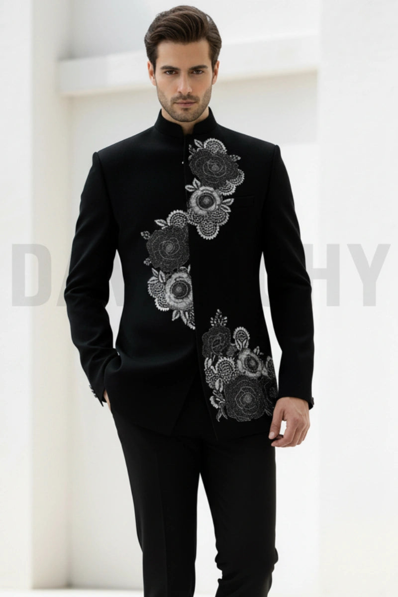 Classic embroidered two piece suit for men-Front