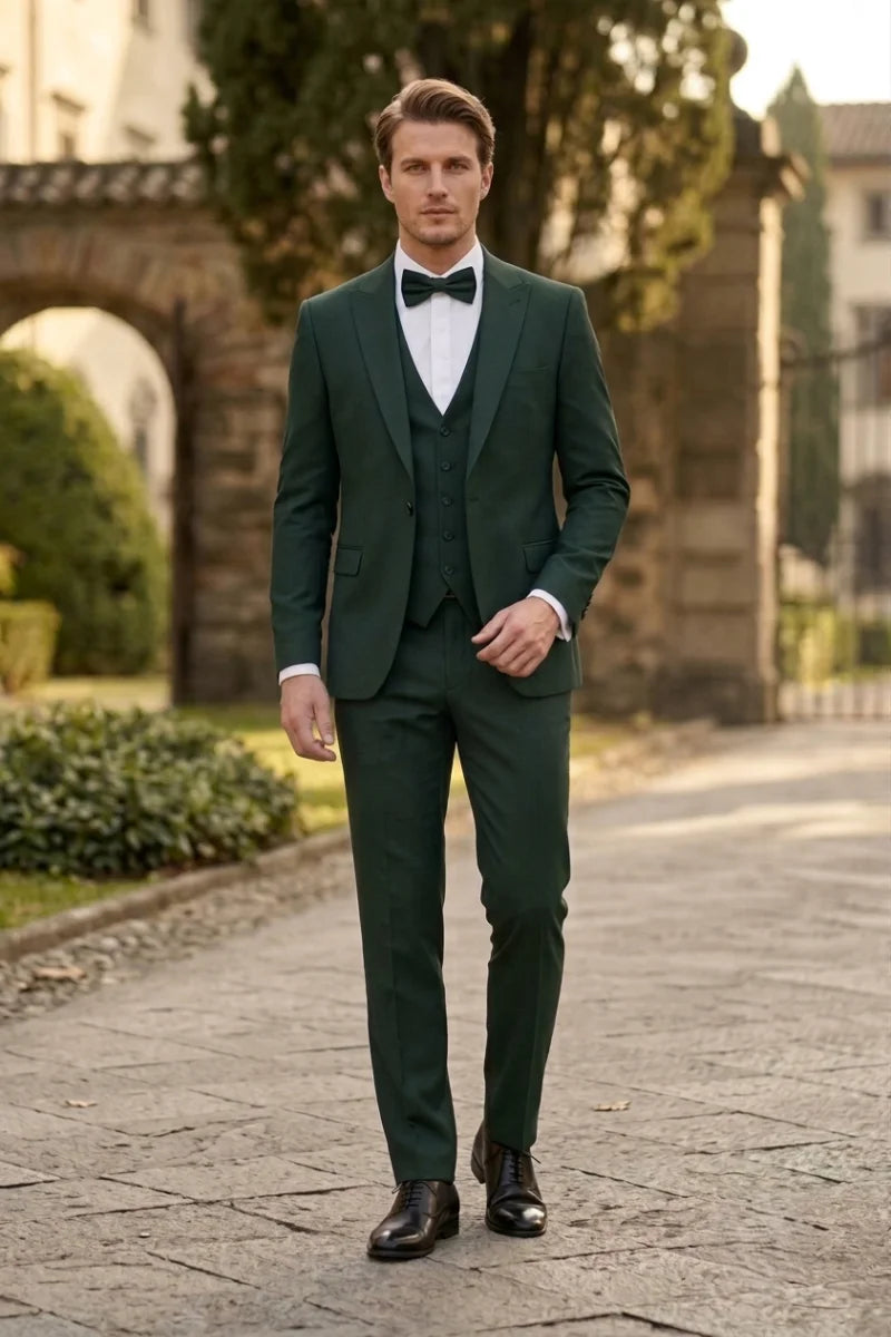 Men Premium Emerald Green Three Piece Suit-Front