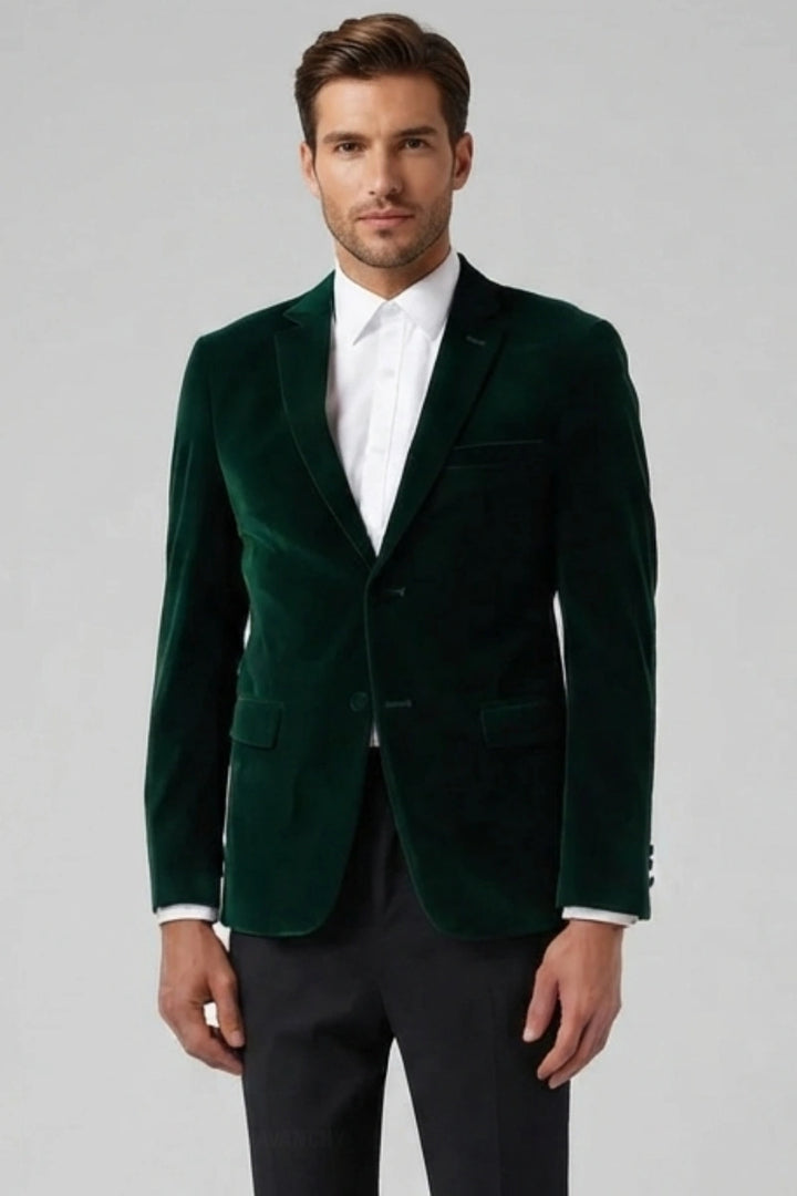 Men emerald green velvet blazer-Front