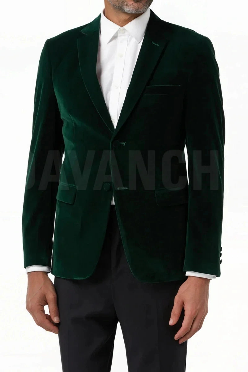 Men emerald green velvet blazer dinner and party wear-Front