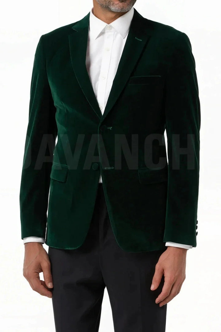 Men emerald green velvet blazer dinner and party wear-Front