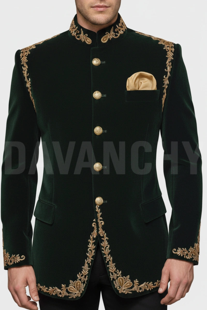 Premium groom wear velvet Jodhpuri coat-Front